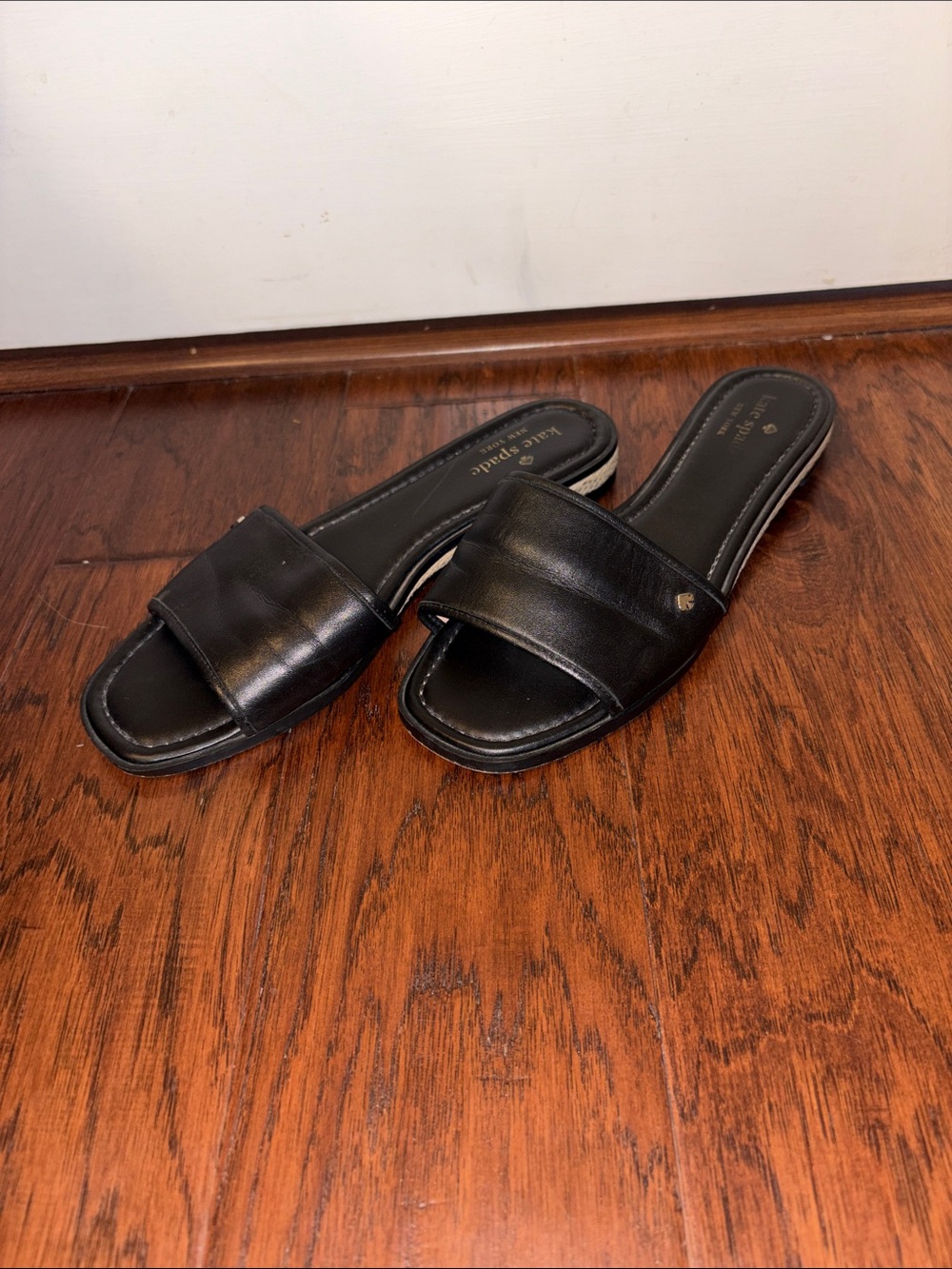 kate spade Black Leather Slide Sandals